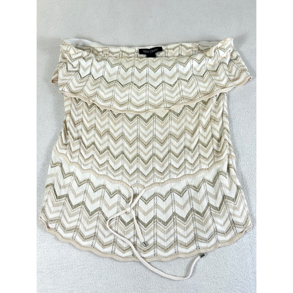 White House Black Market Off Shoulder Top Womens Small Gold Chevron Metalic Boho
